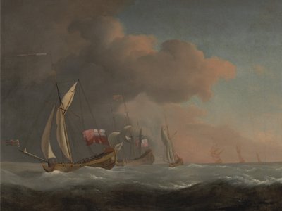 Yates reales ingleses en el mar con fuerte brisa, en compañía de un barco con el estandarte real de Willem van de Velde the Younger